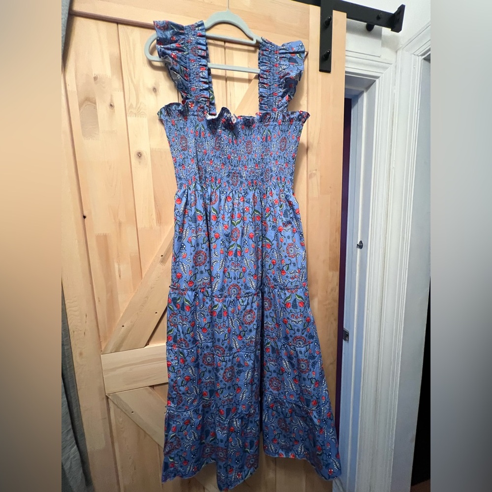 Hill House The Ellie Nap Dress in Swedish Floral Blue Multi - Like New